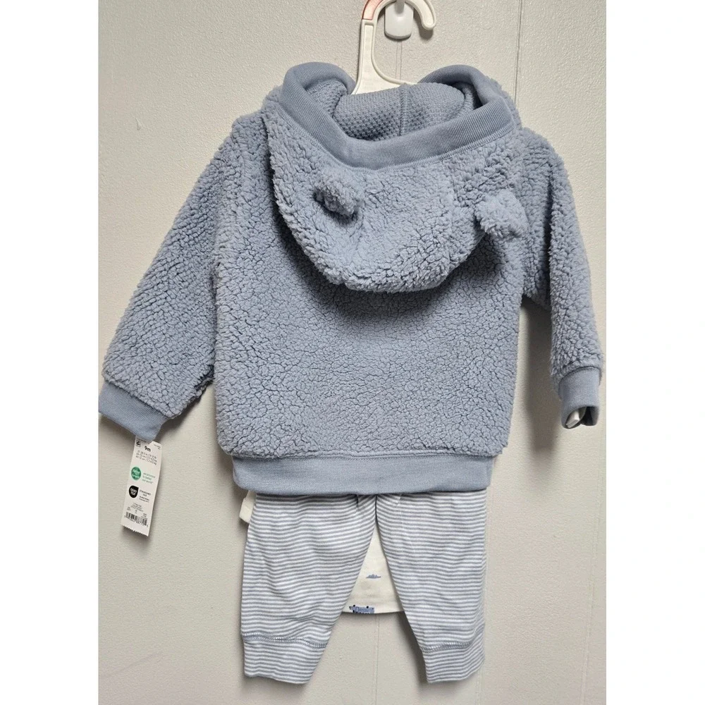 Carters Just One You Baby Boy 3pc Sherpa Hoodie Bodysuit Pants Set Blue 9M NEW